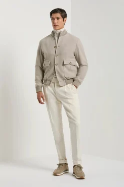Blouson aviateur beige en flanelle de laine Super 180's – Made in Italy