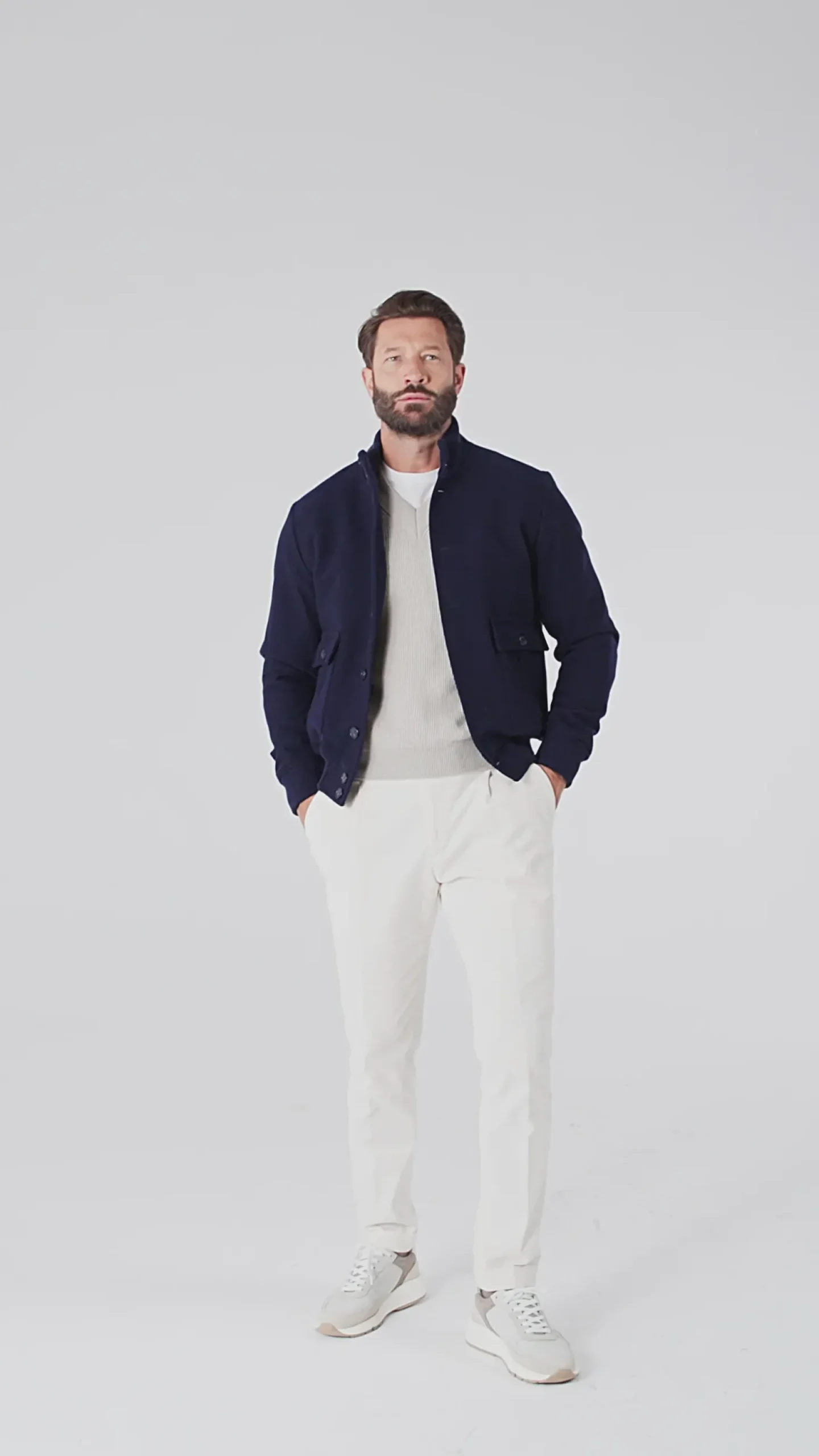 Blouson bomber bleu en flanelle de laine Super 180's – Made in Italy