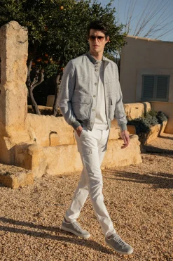 Blouson bomber gris clair Prince de Galles – Made in Italy