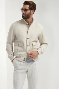 Bomber beige en coton et soie - Made in Italy