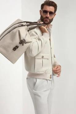 Bomber beige en coton et soie - Made in Italy