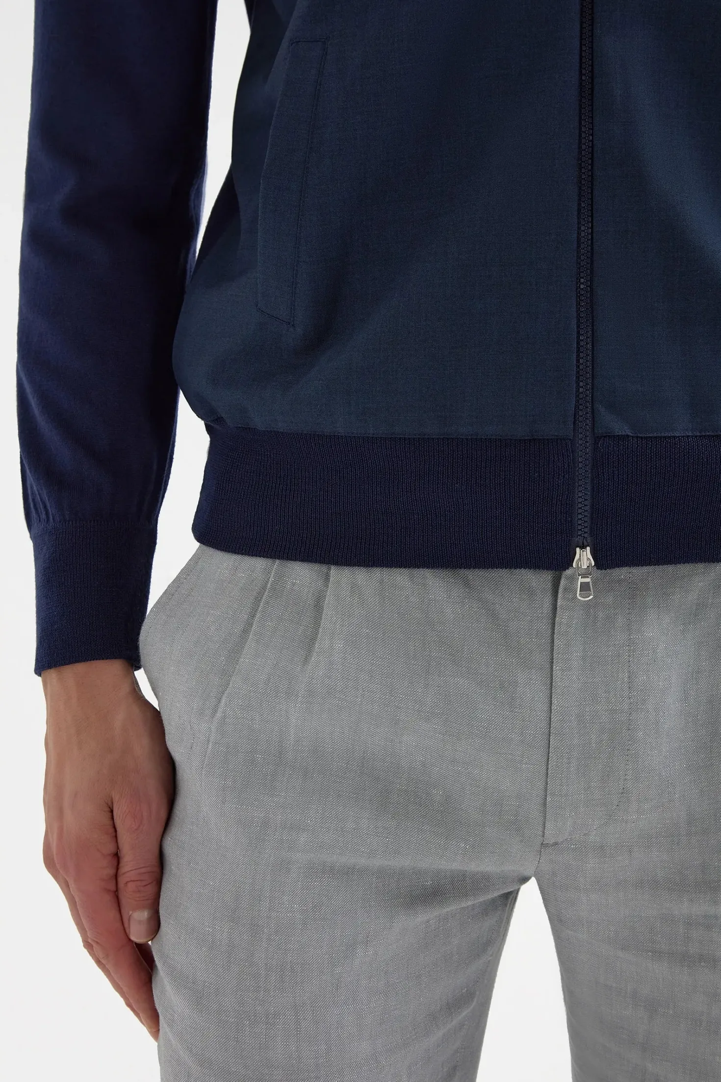 Bomber bleu en laine et maille - Made in Italy