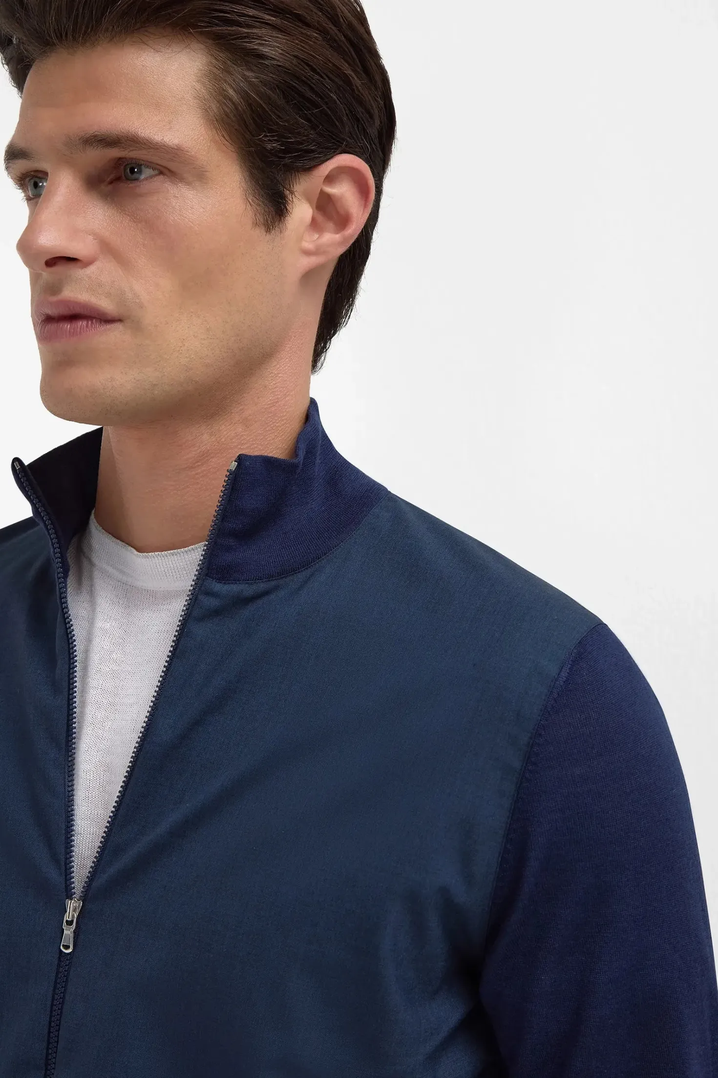 Bomber bleu en laine et maille - Made in Italy