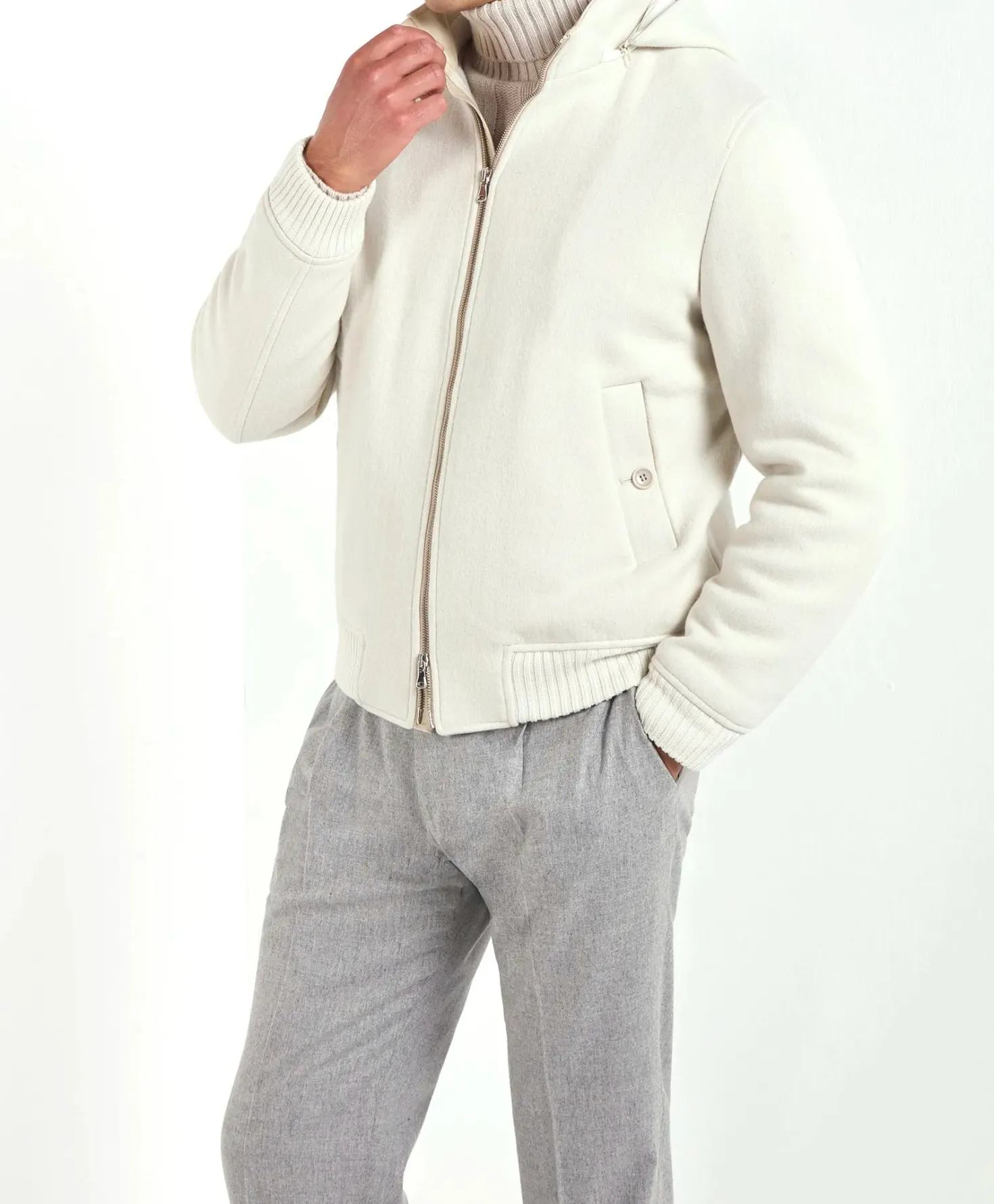 Bomber à capuche Blanc cassé - Made in Italy