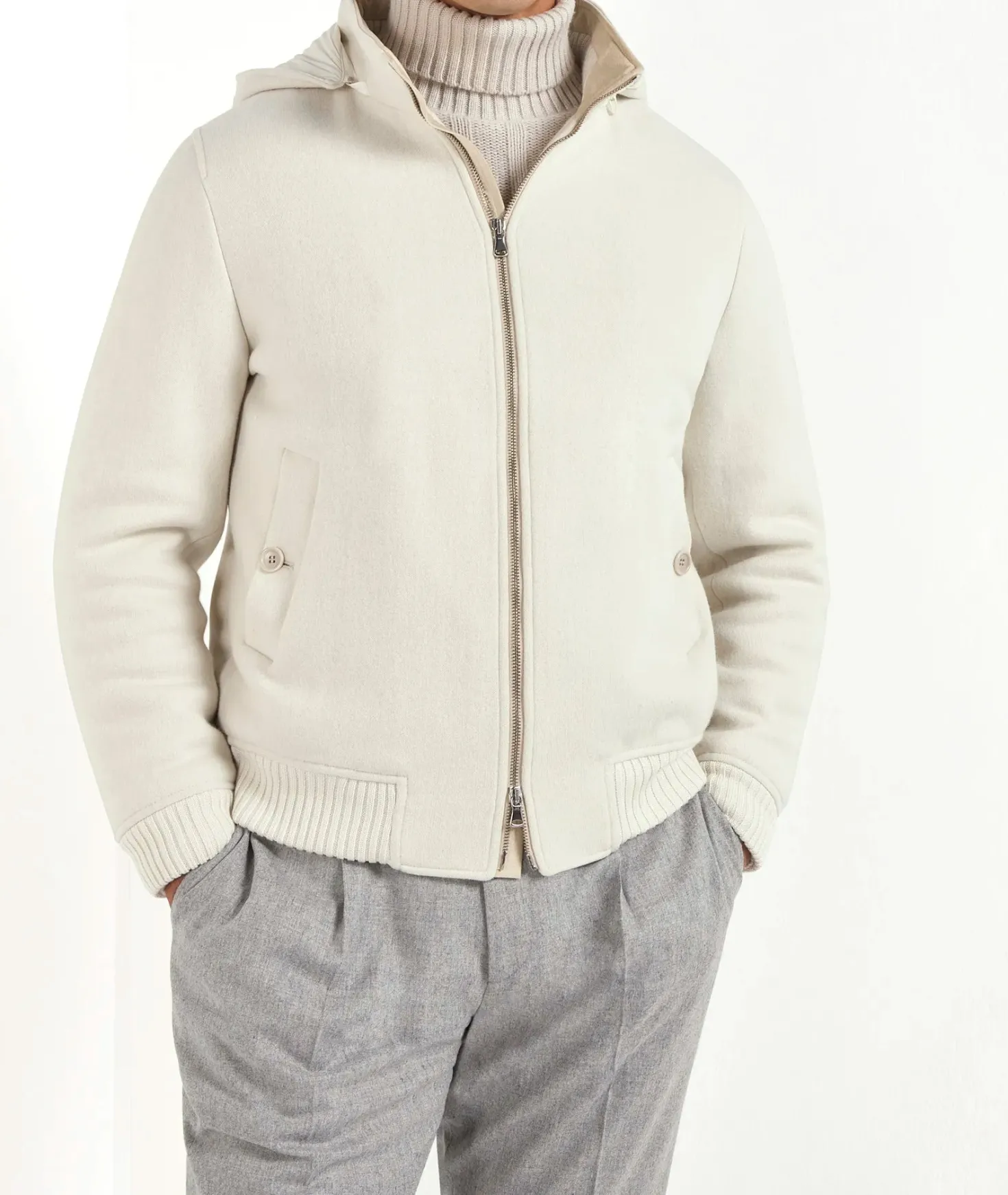 Bomber à capuche Blanc cassé - Made in Italy