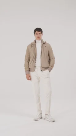 Bomber à capuche en daim taupe - Made in Italy