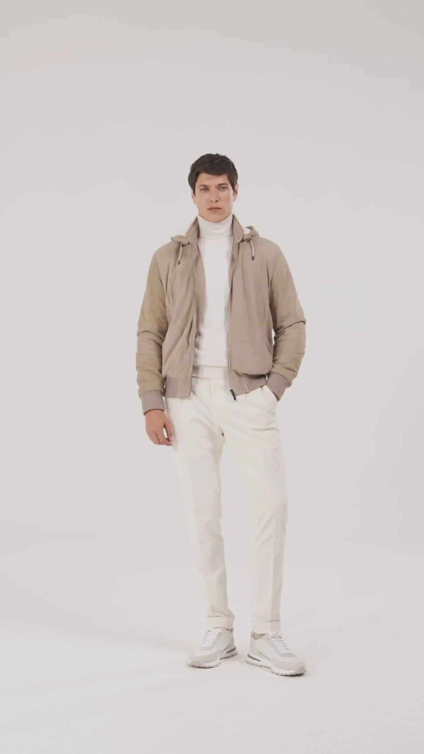 Bomber à capuche en daim taupe - Made in Italy