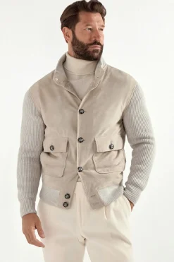 Bomber en daim et maille beige - Made in Italy