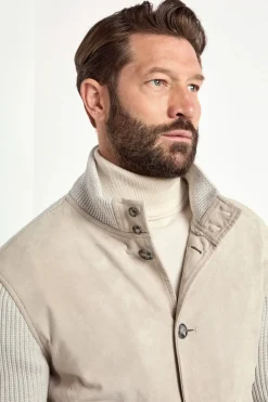 Bomber en daim et maille beige - Made in Italy