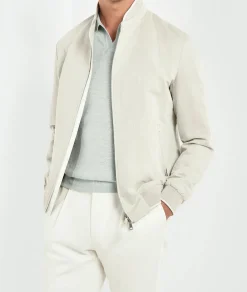 Bomber en lin et coton sable - Made in Italy