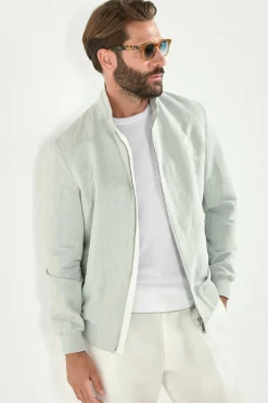 Bomber en lin et coton sauge clair - Made in Italy