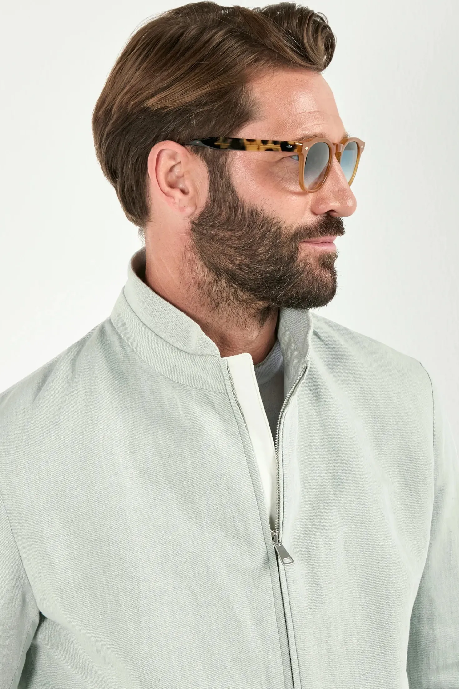 Bomber en lin et coton sauge clair - Made in Italy