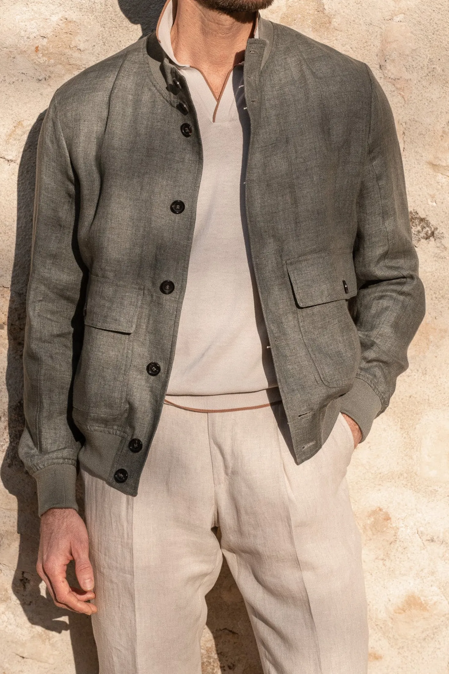 Bomber en lin Sauge – Made in Italy