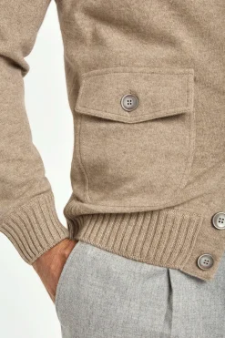 Bomber en maille de cachemire taupe – Made in Italy