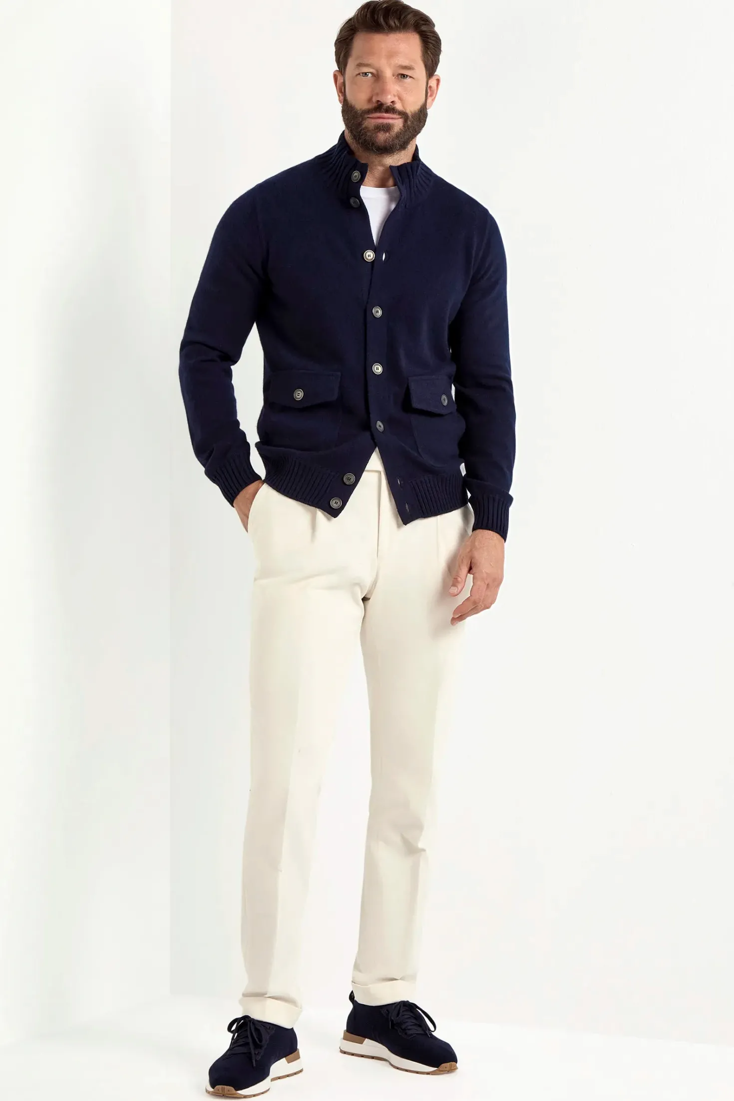 Bomber en maille de cachemire bleu – Made in Italy