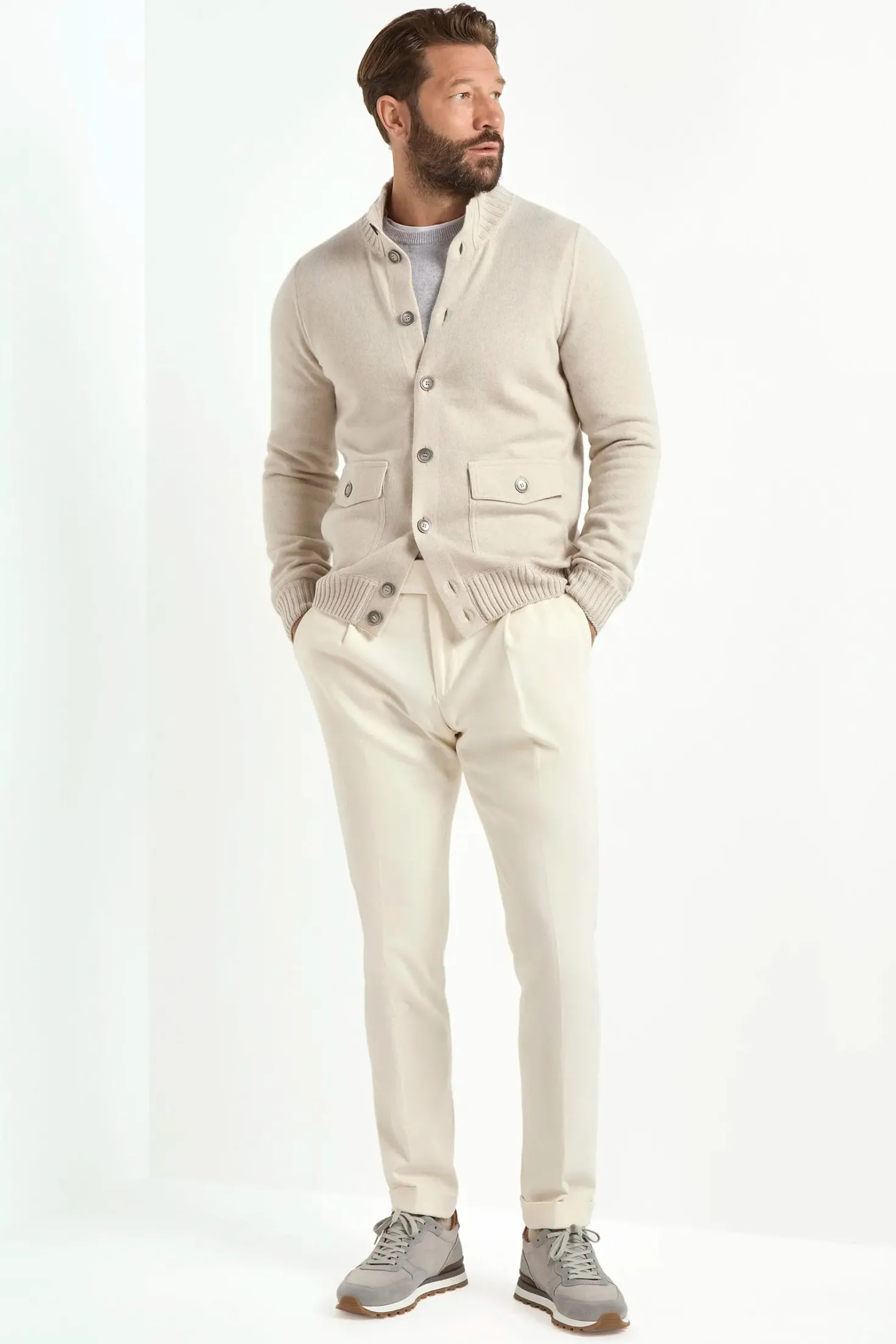 Bomber en maille de cachemire Stone – Made in Italy