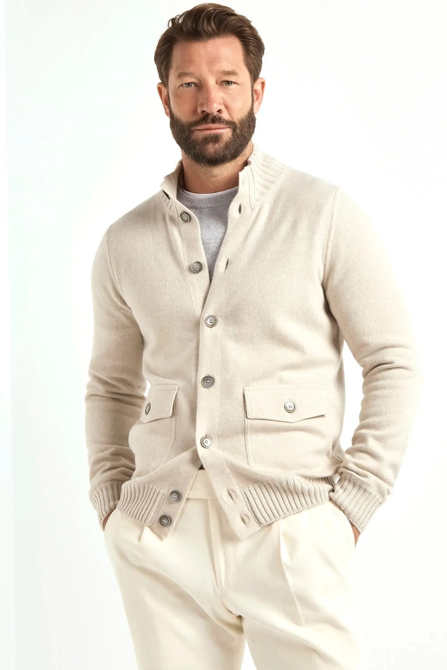 Bomber en maille de cachemire Stone – Made in Italy