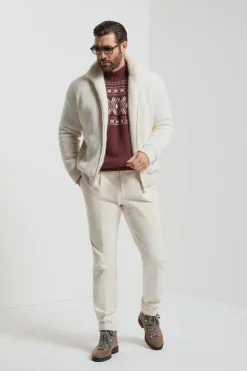 Bomber en maille de cachemire Blanc cassé avec fourrure - Made in Italy