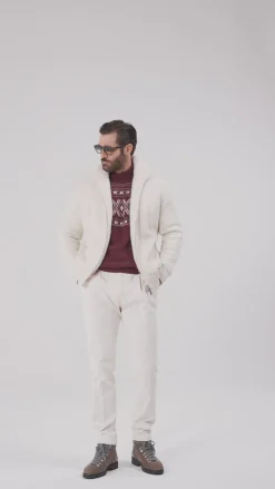 Bomber en maille de cachemire Blanc cassé avec fourrure - Made in Italy