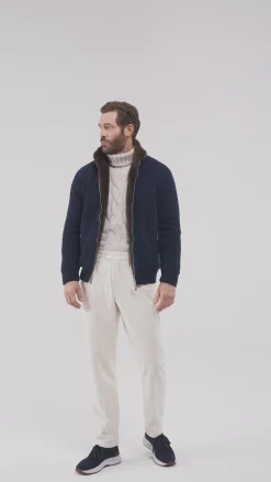 Bomber en maille de cachemire bleu avec fourrure - Made in Italy
