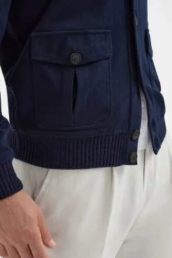 Bomber en maille de coton bleu – Made in Italy