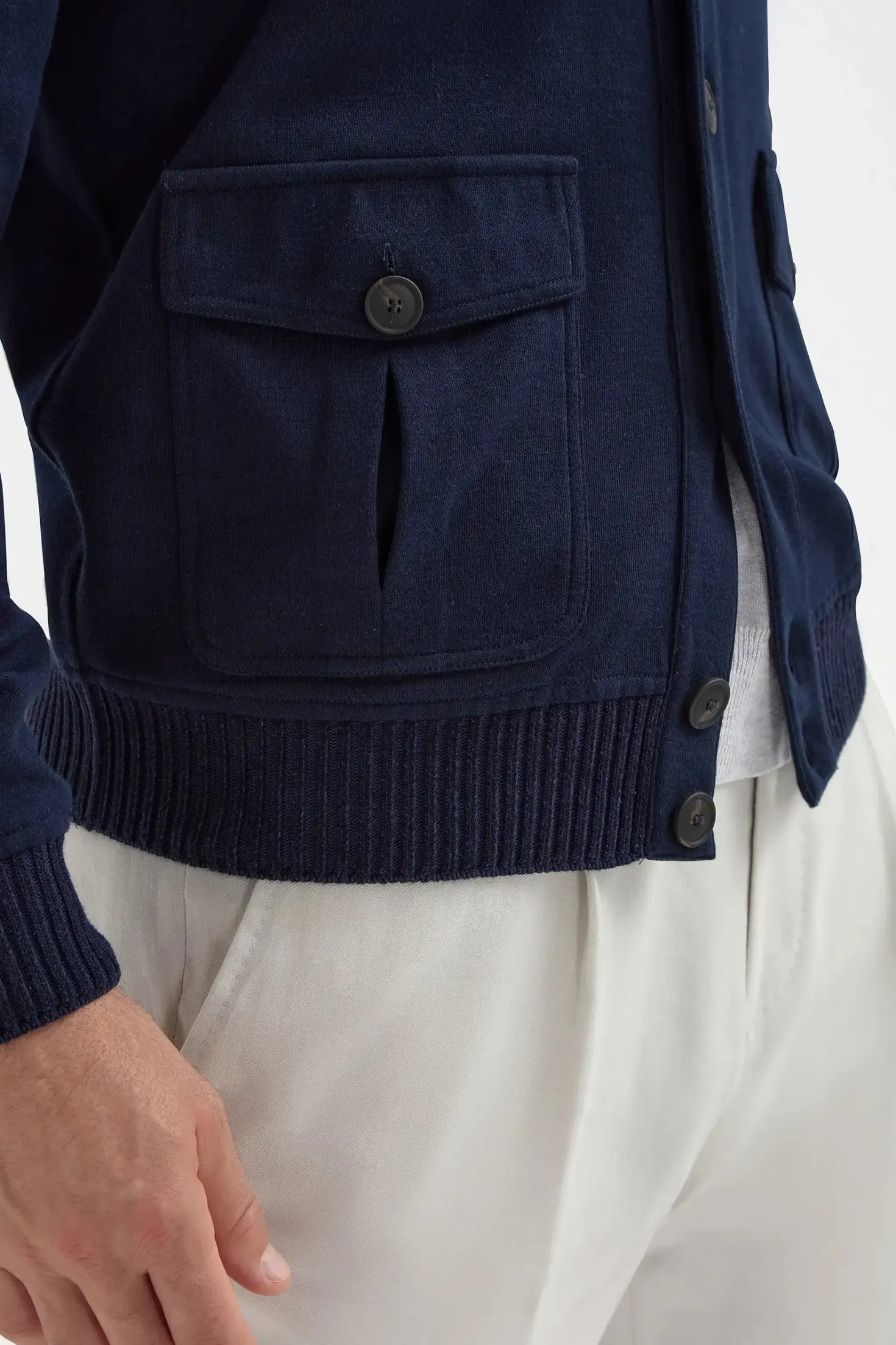 Bomber en maille de coton bleu – Made in Italy