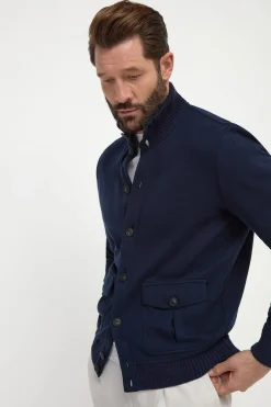 Bomber en maille de coton bleu – Made in Italy