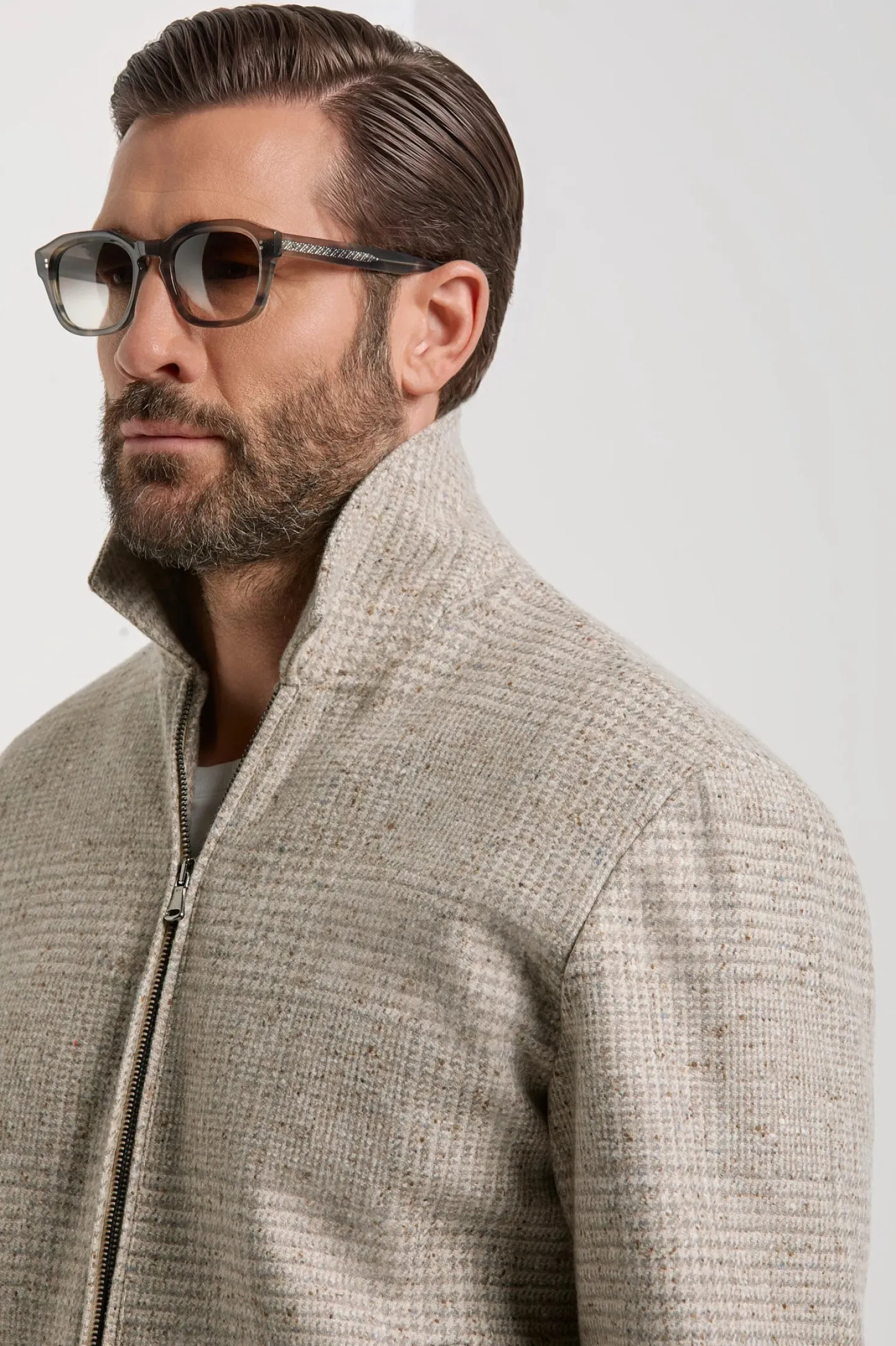 Bomber grège Prince de Galles - Made in Italy