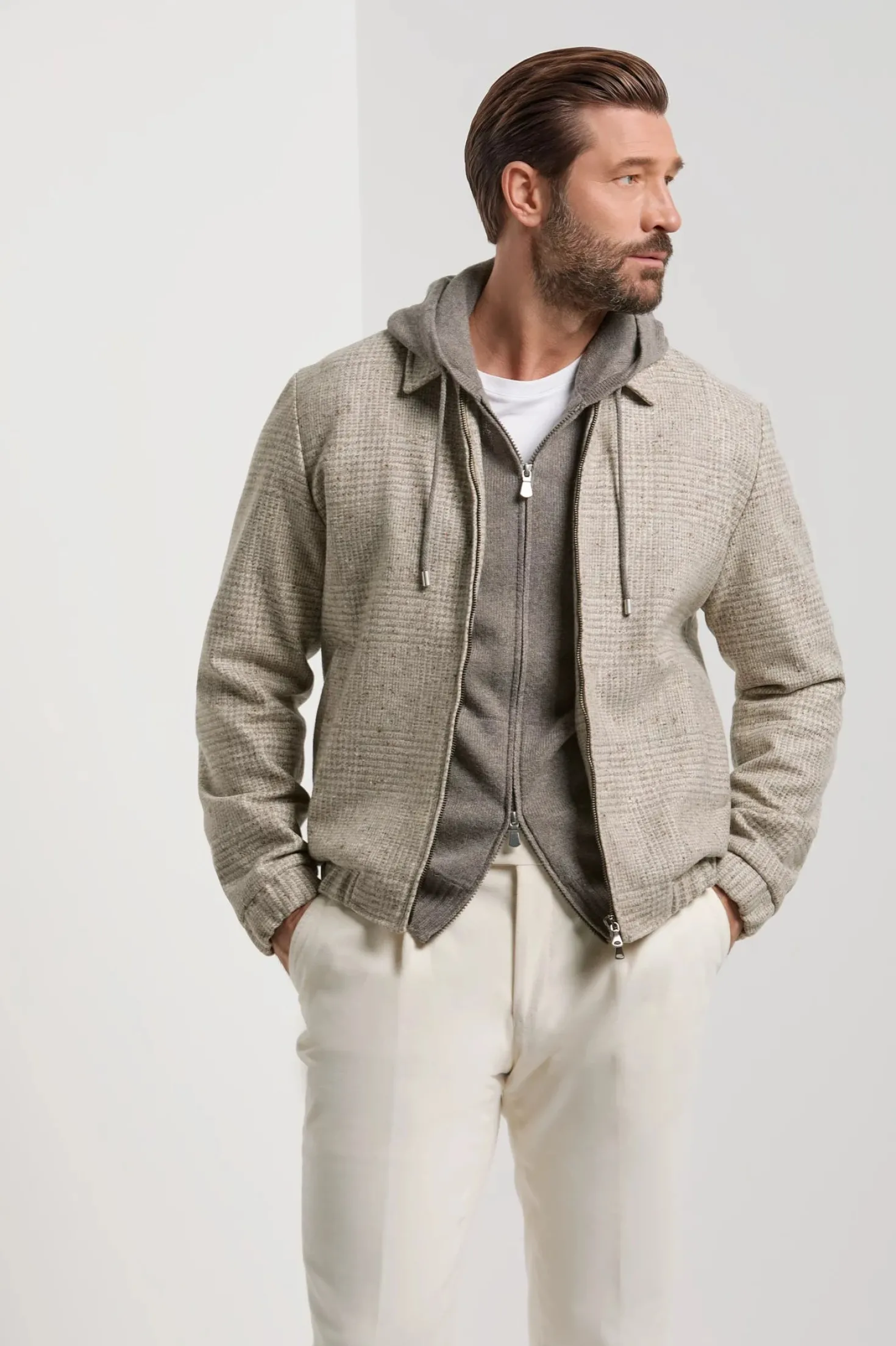 Bomber grège Prince de Galles - Made in Italy