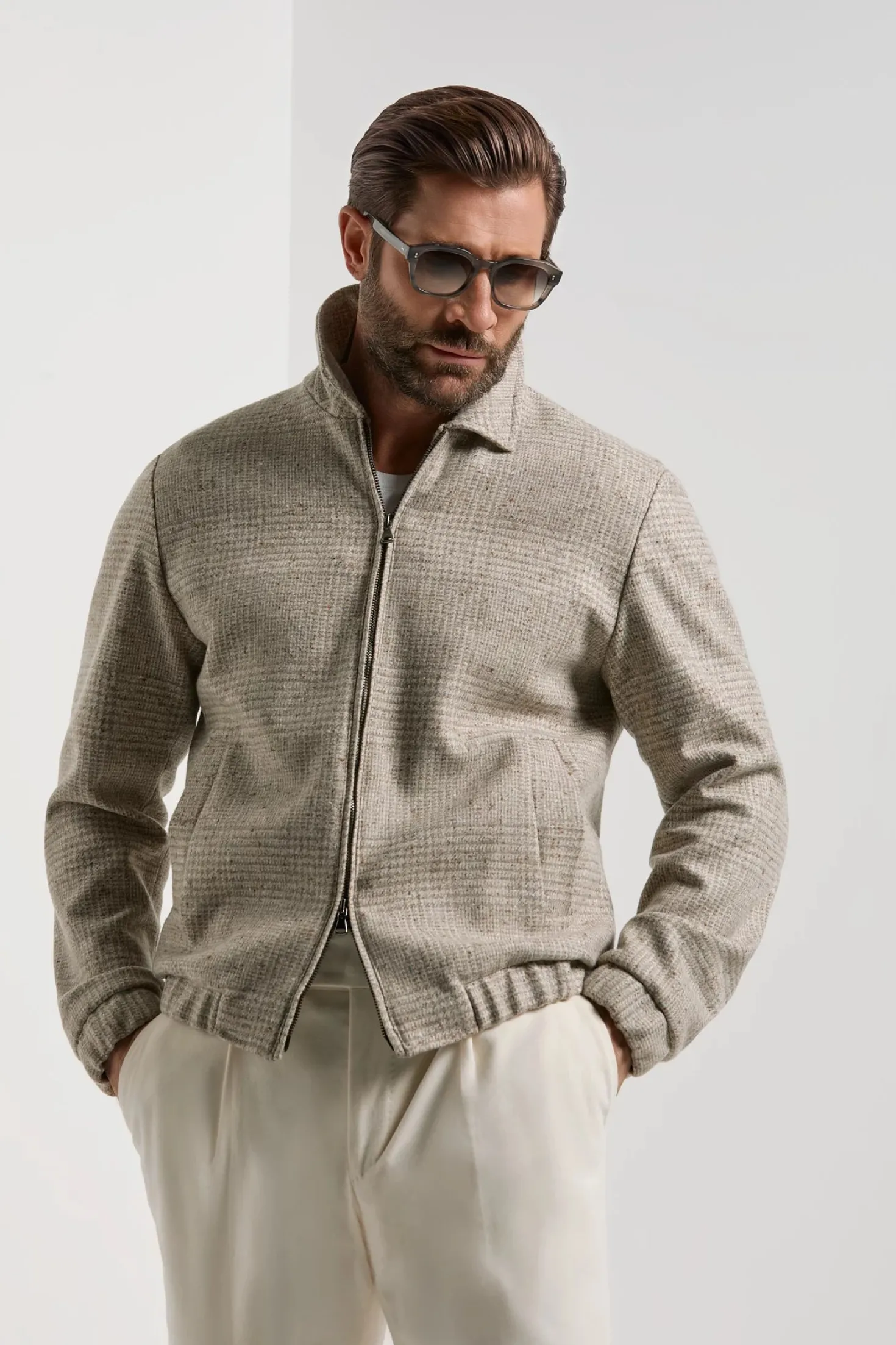 Bomber grège Prince de Galles - Made in Italy