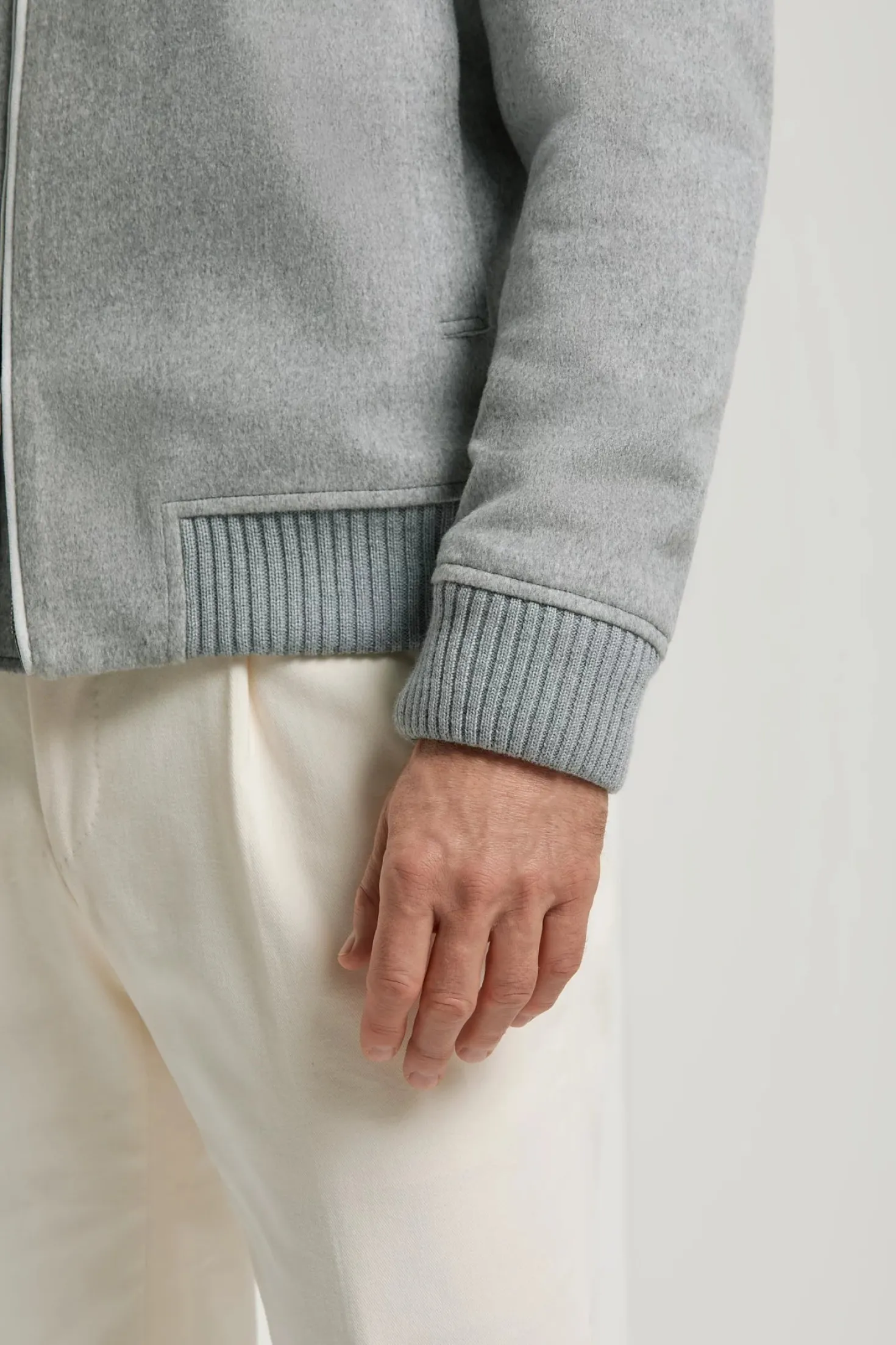 Bomber gris à col en vison - Made in Italy