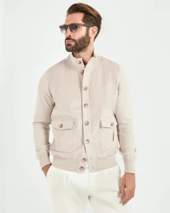 Bomber sable en maille et alcantara - Made in Italy