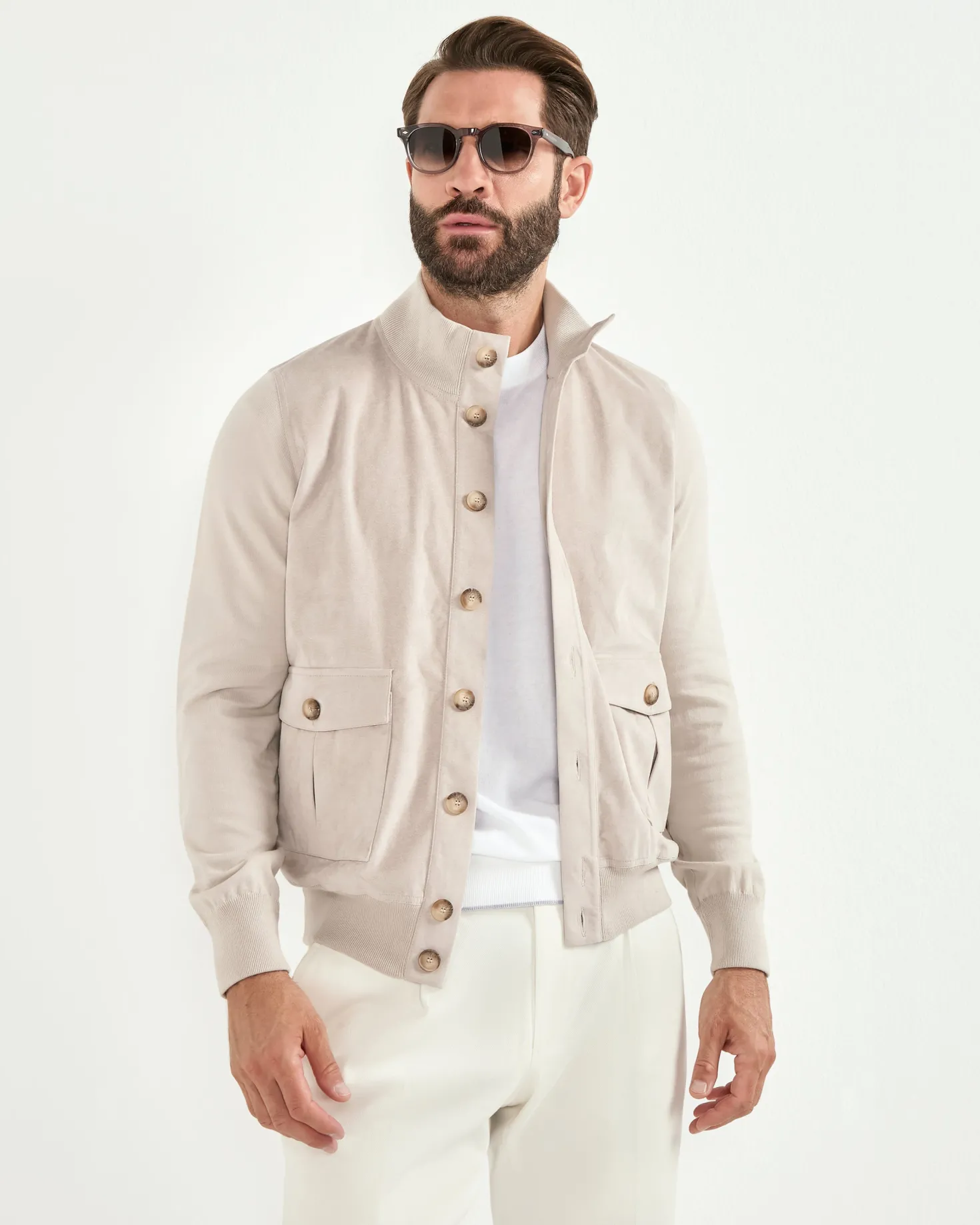 Bomber sable en maille et alcantara - Made in Italy