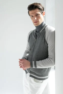 Bomber universitaire en maille gris - Made in Italy