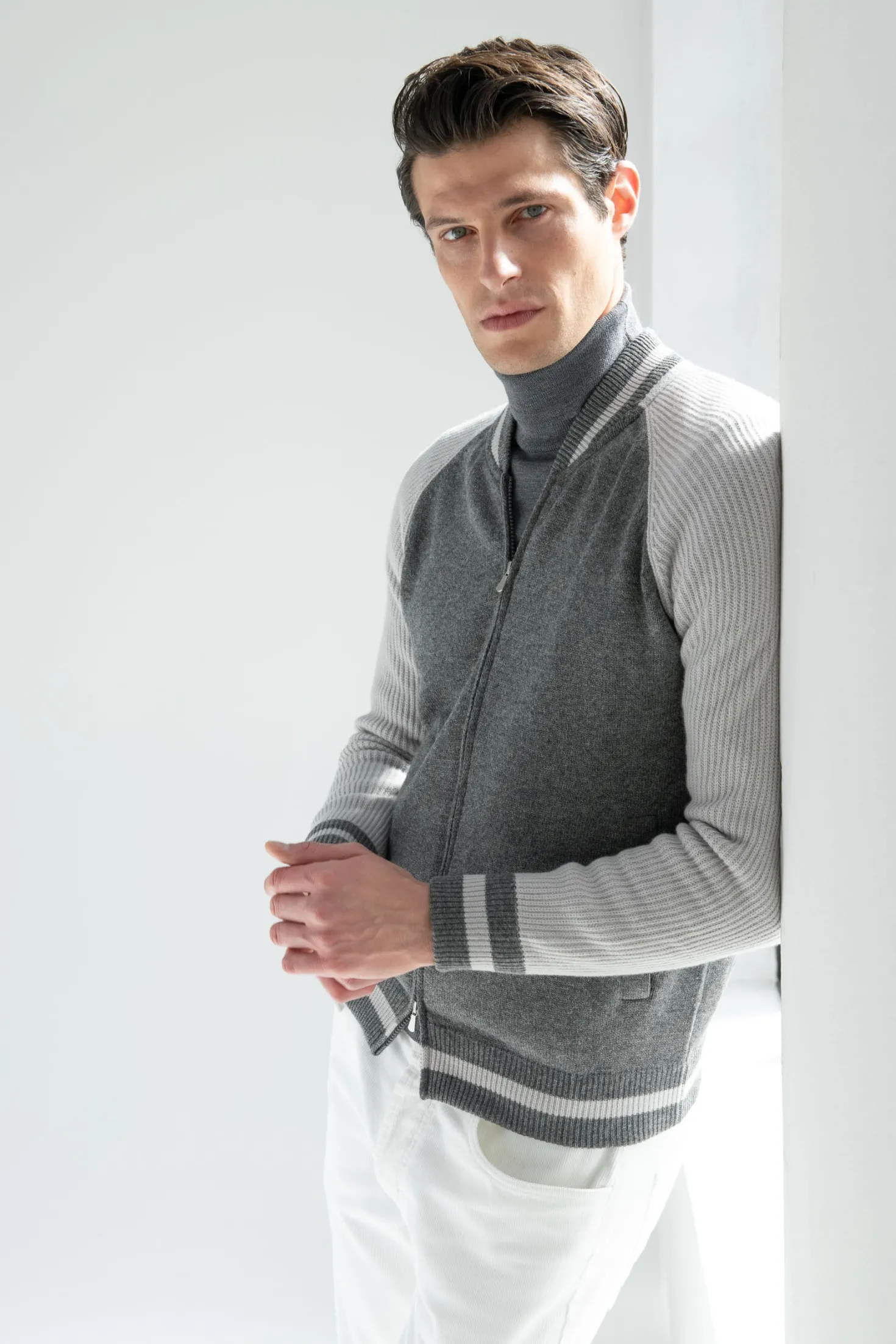 Bomber universitaire en maille gris - Made in Italy