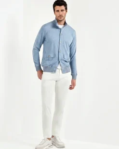 Cardigan en jersey bleu océan - Made in Italy