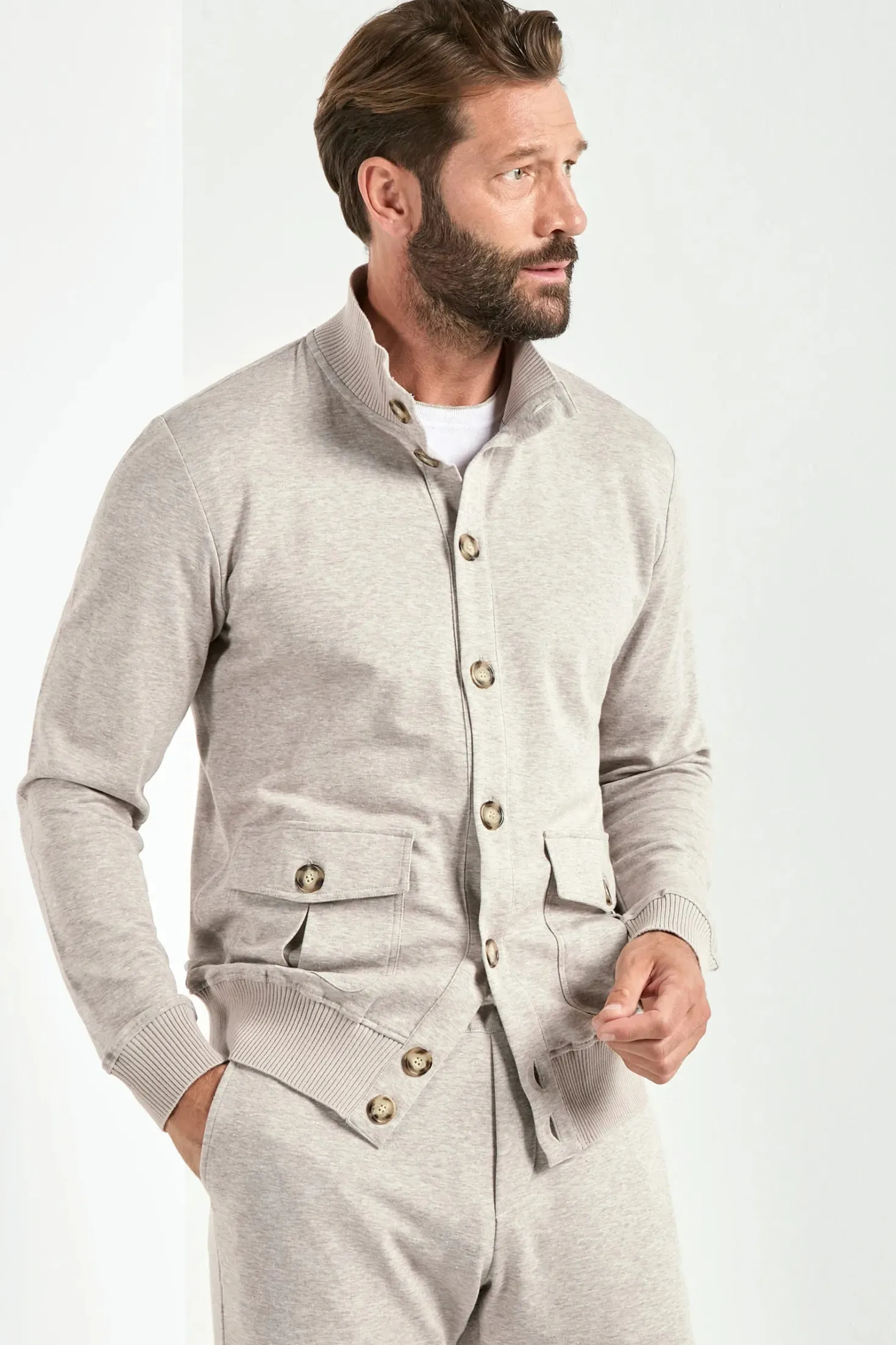 Cardigan en jersey taupe clair - Made in Italy