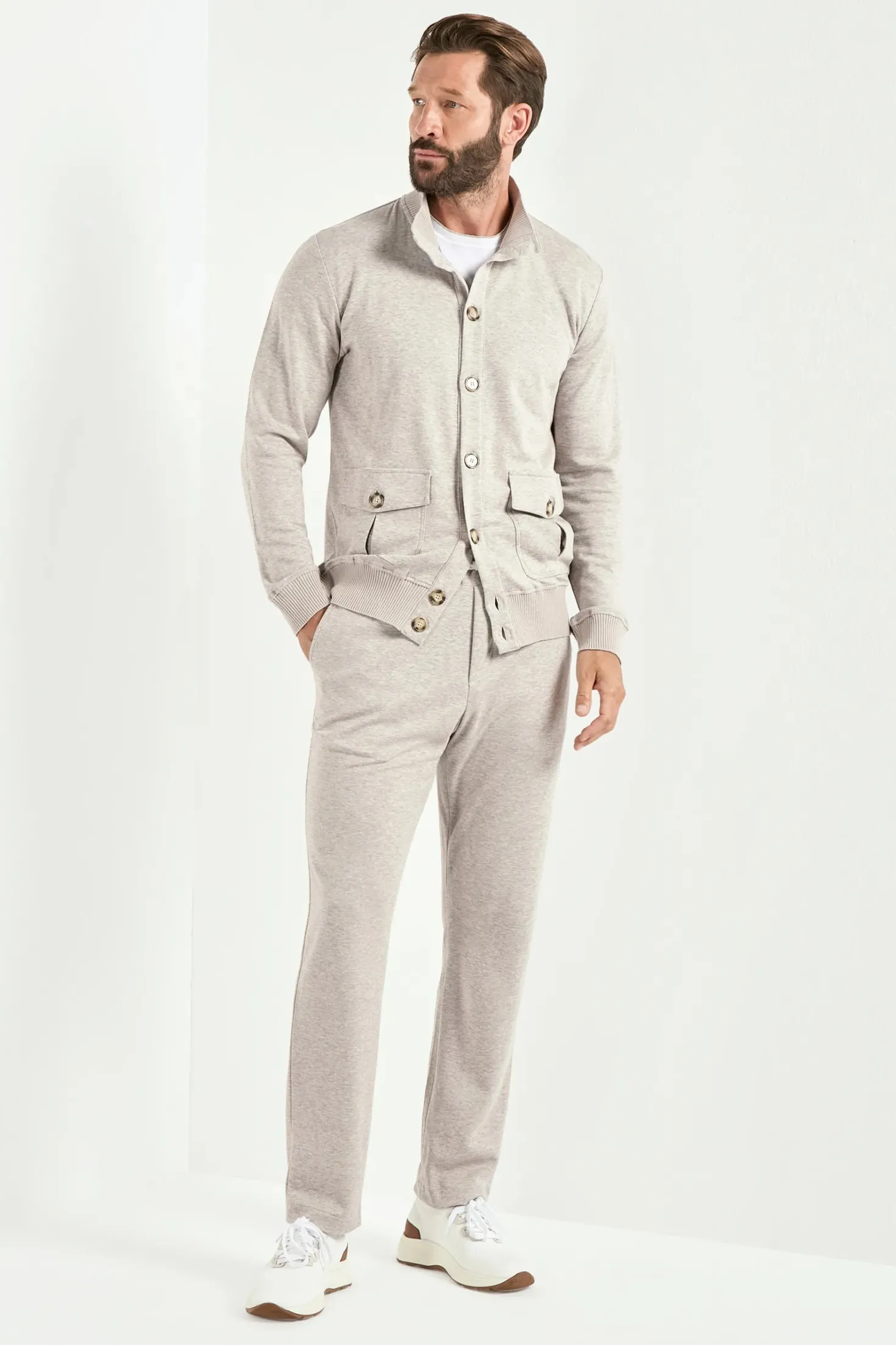 Cardigan en jersey taupe clair - Made in Italy
