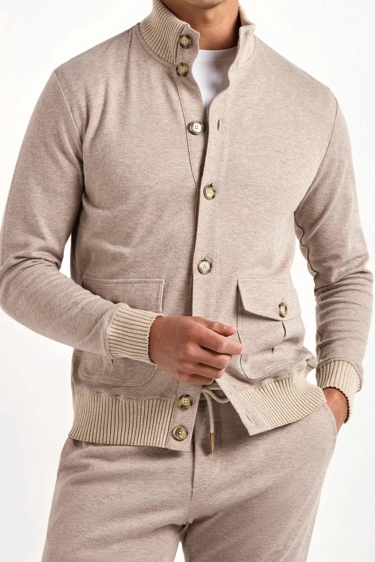 Cardigan en jersey taupe - Made in Italy