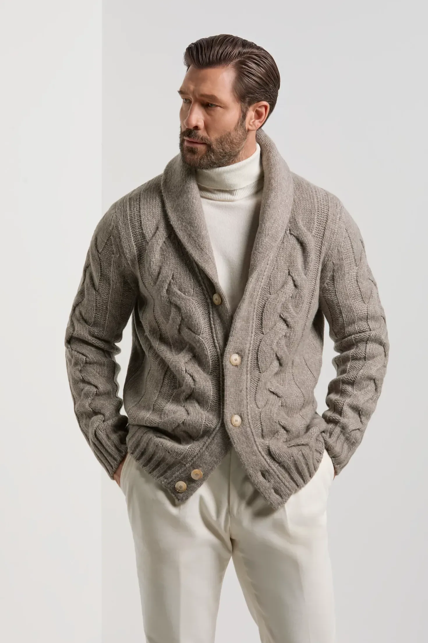 Cardigan en maille taupe - Made in Italy
