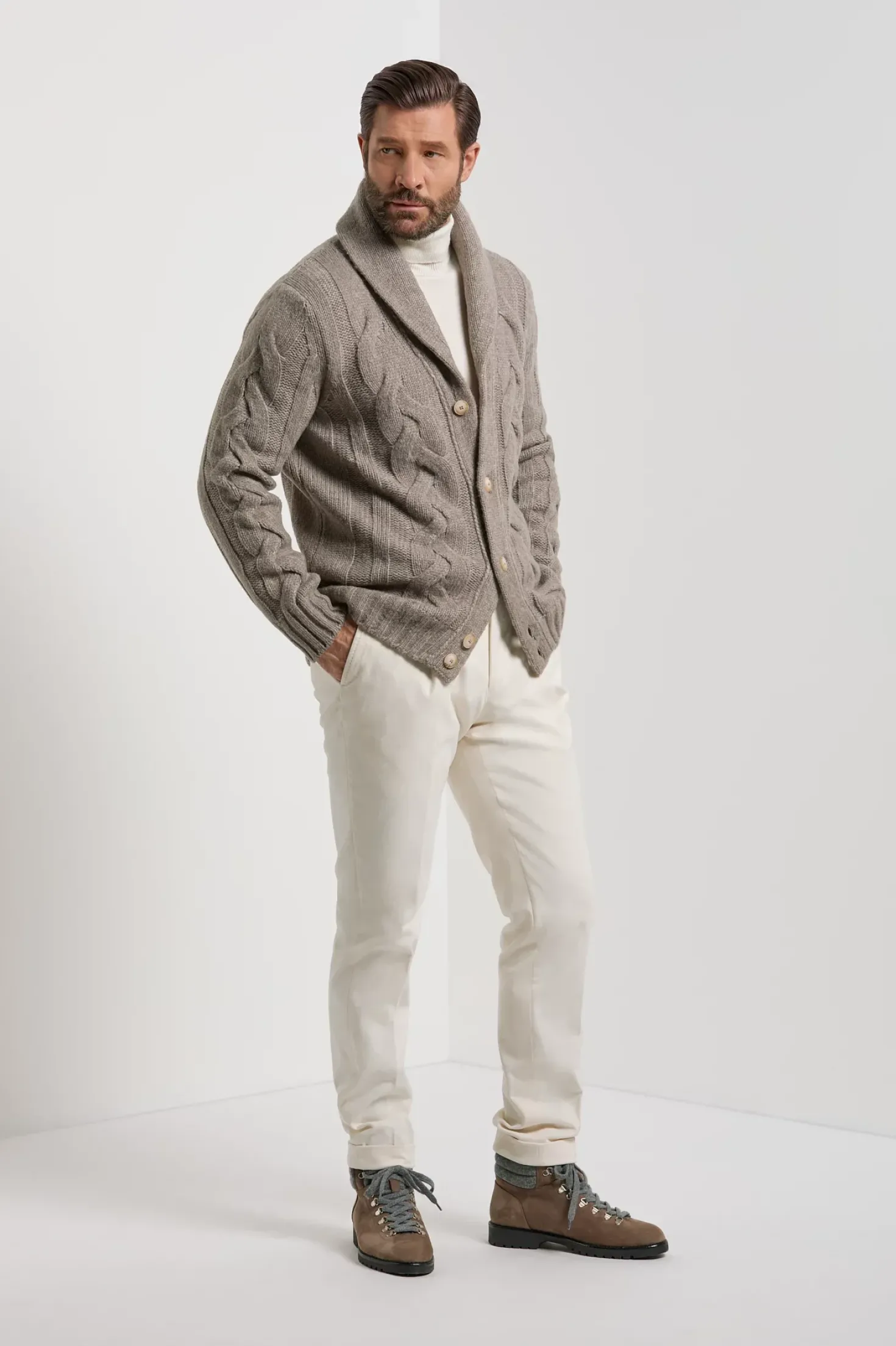 Cardigan en maille taupe - Made in Italy