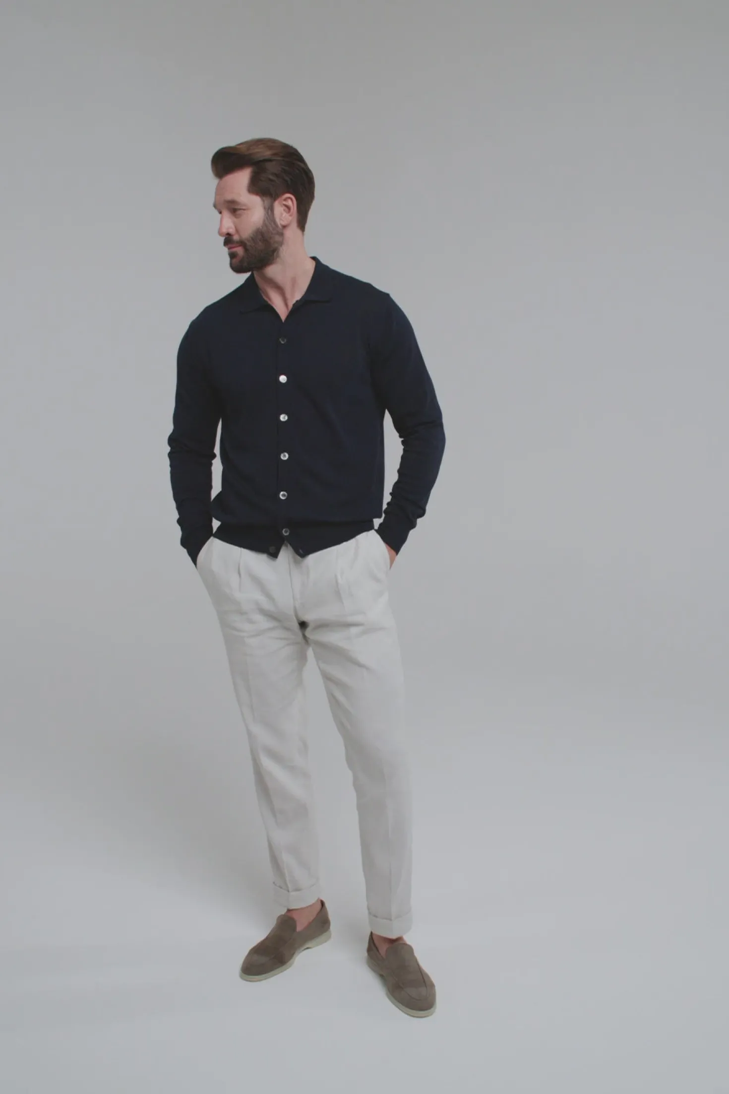 Cardigan polo bleu - Made in Italy