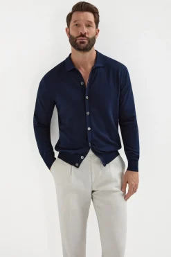 Cardigan polo bleu - Made in Italy