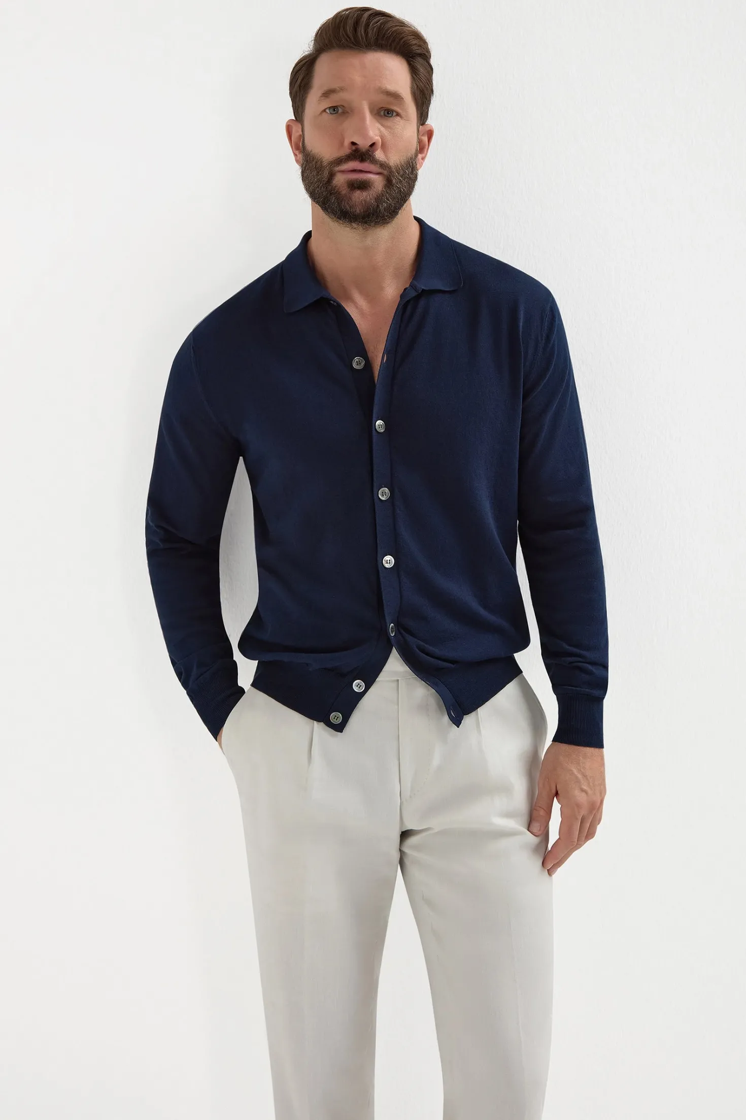 Cardigan polo bleu - Made in Italy