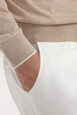 Cardigan zippé en laine de Tasmanie taupe - Made in Italy