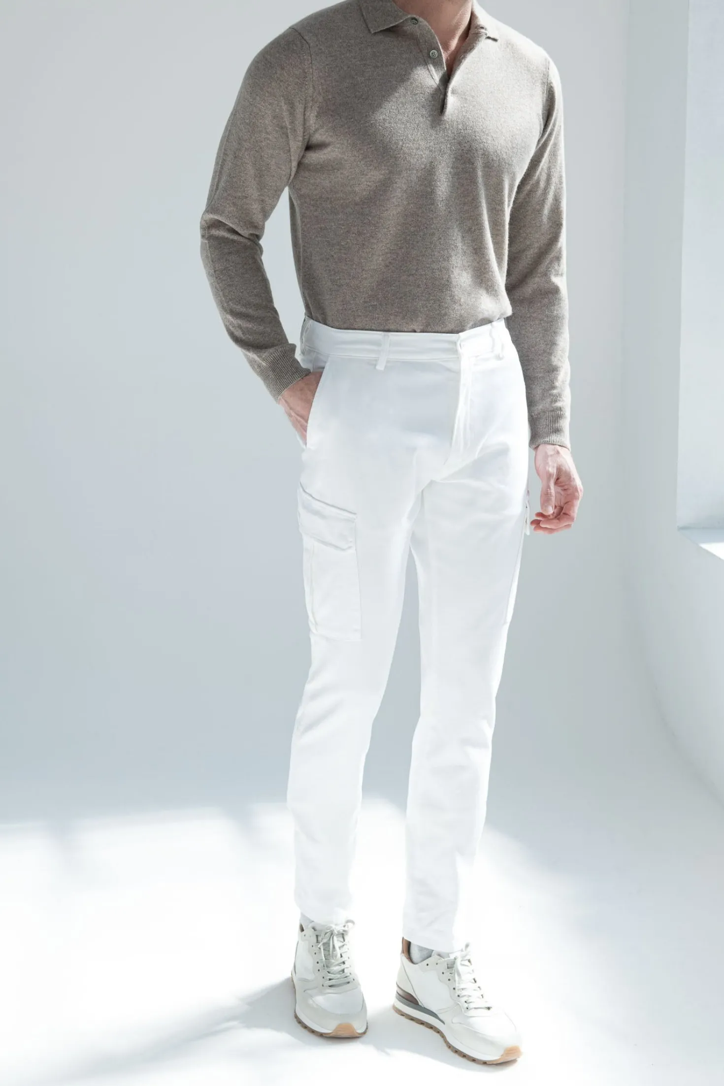 Cargo en toile stretch Blanc cassé - Made in Italy