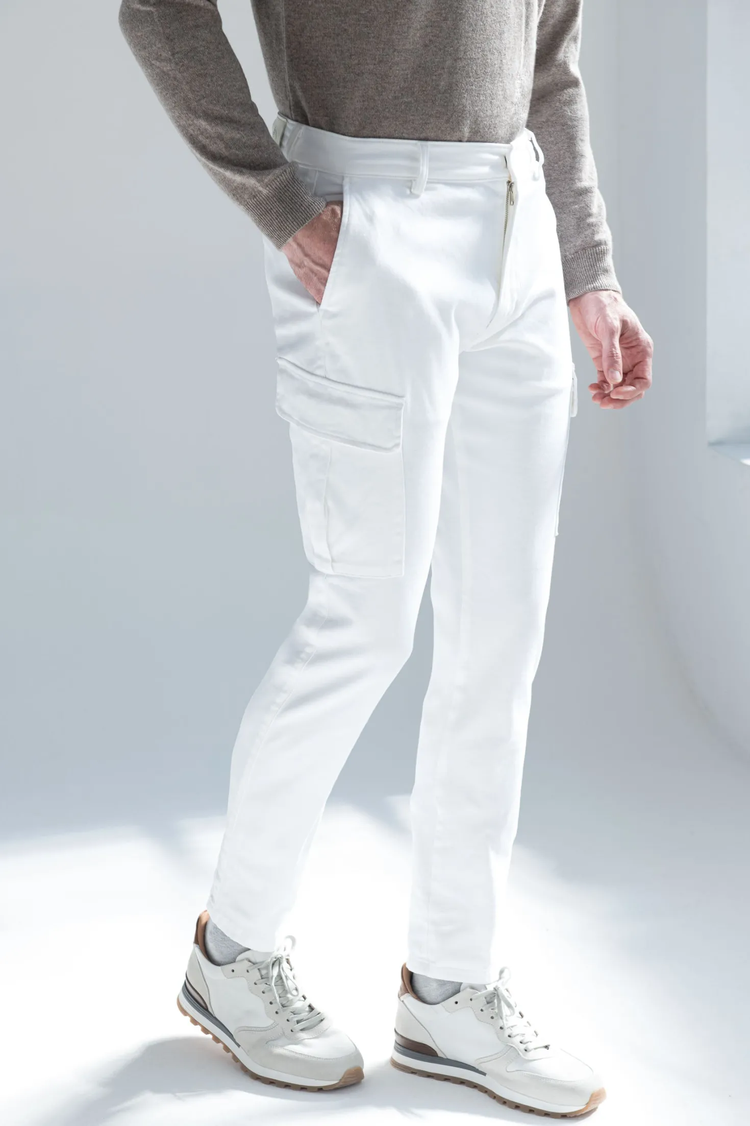 Cargo en toile stretch Blanc cassé - Made in Italy