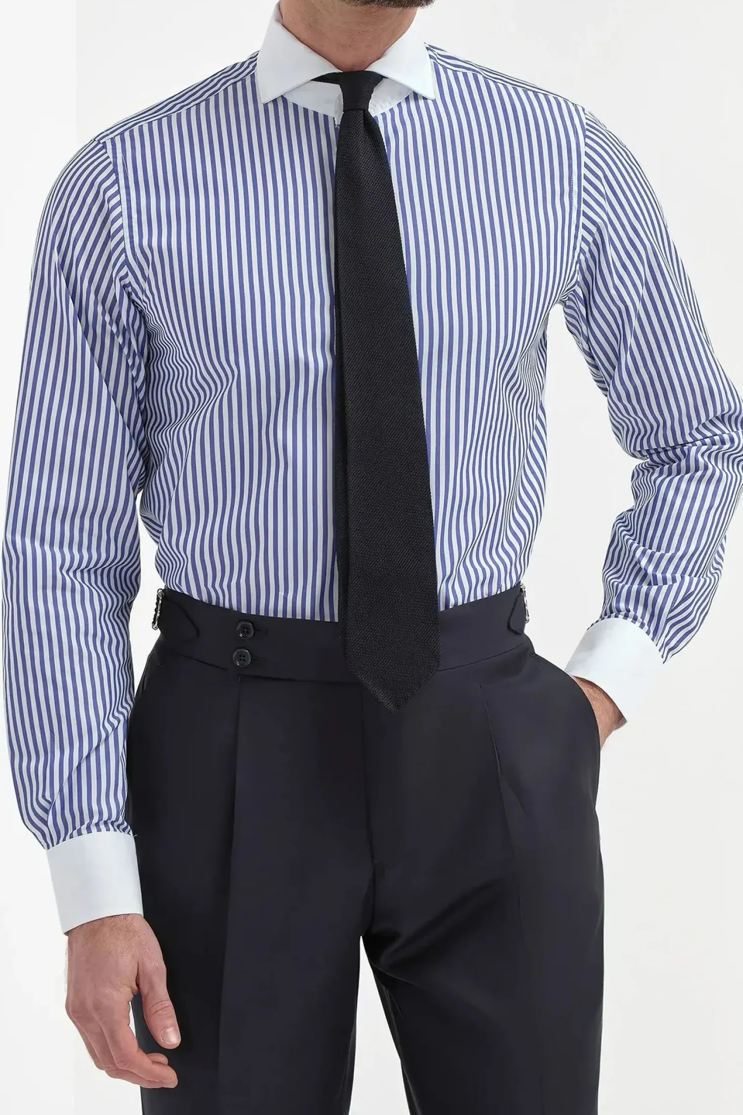Chemise blanche à rayures bleues avec col blanc Limited Edition - Made in Italy