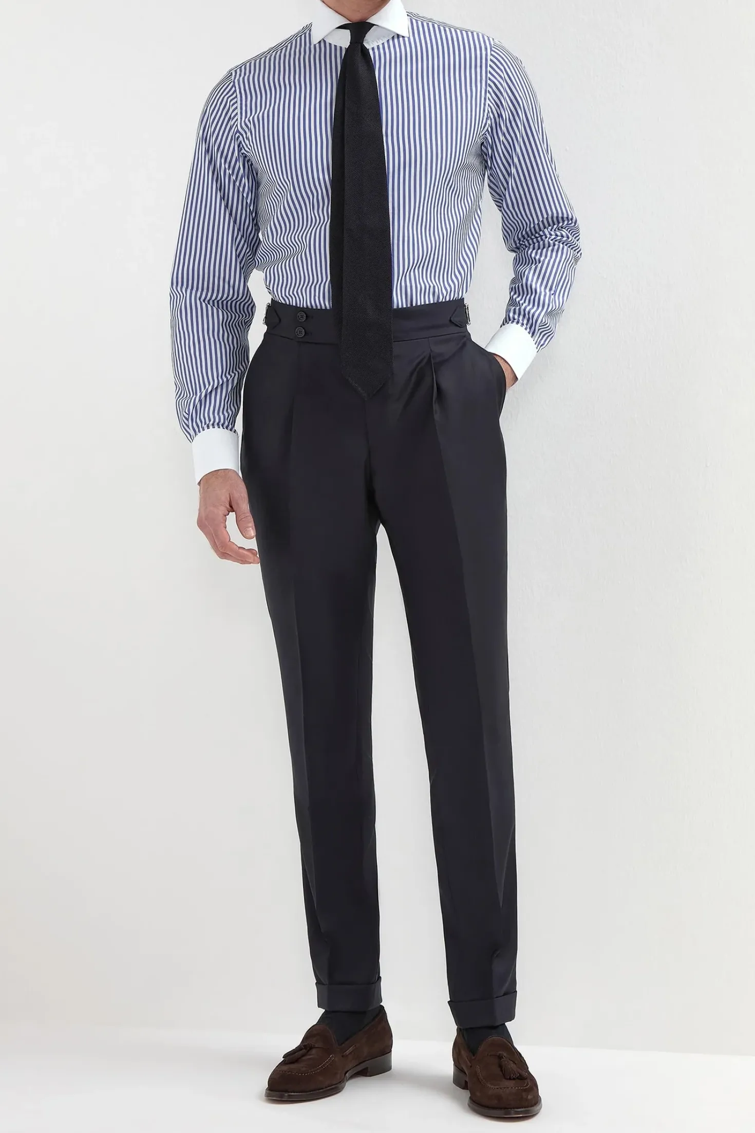 Chemise blanche à rayures bleues avec col blanc Limited Edition - Made in Italy