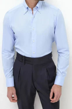 Chemise bleu clair à col boutonné « collection Sartoriale » - Made in Italy